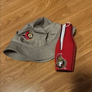 Bucket Hat and Bottle Holder Set - Gray and Red